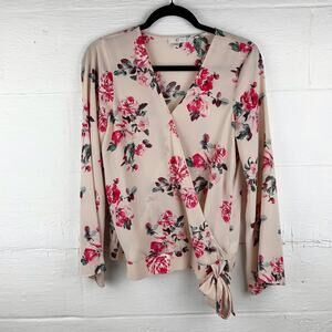 Cato Women's Dusty Pink Floral Wrap Top – Tie Front & Dolman‎ Sleeves, Size M